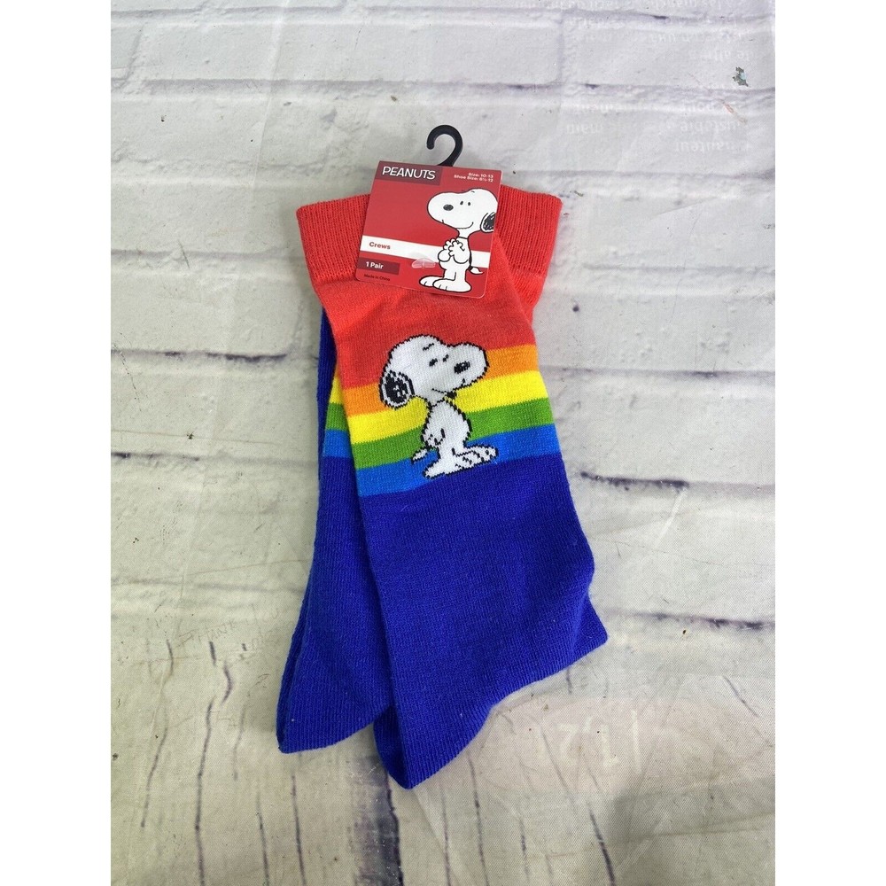 Peanuts Snoopy Novelty Mens Crew Socks 1 Pair Shoe Size 8-12 Sock Size 10-13 NEW